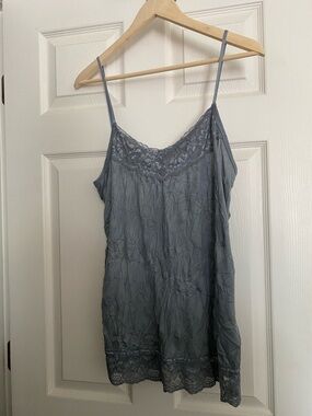 Maurices Crinkle Cami Lace Trim Large Slate Blue